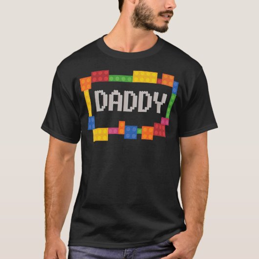 Papa Blokken Hoofd Bouwer Brick Bouwer Geboortedat T-shirt (Voorkant)