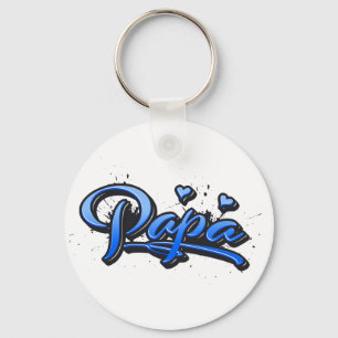 Papa blue Heart Graffiti Button Schlüsselanhänger Sleutelhanger