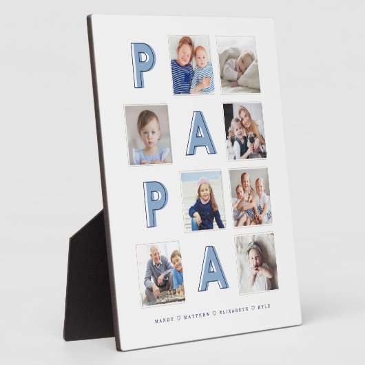 PAPA Blue Letters Grandpa Photo Collage Keepomwill Fotoplaat (Zijkant)