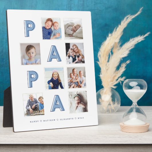 PAPA Blue Letters Grandpa Photo Collage Keepomwill Fotoplaat (Zijkant)