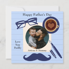 Papa Blue Mustache Coffee Happy Fathers Day Kaart