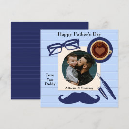 Papa Blue Mustache Coffee Happy Fathers Day Kaart