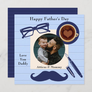 Papa Blue Mustache Coffee Happy Fathers Day Kaart
