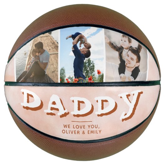 Papa Blush Oranje familie 3 Foto Collage Keepslag Basketbal (Voorkant)