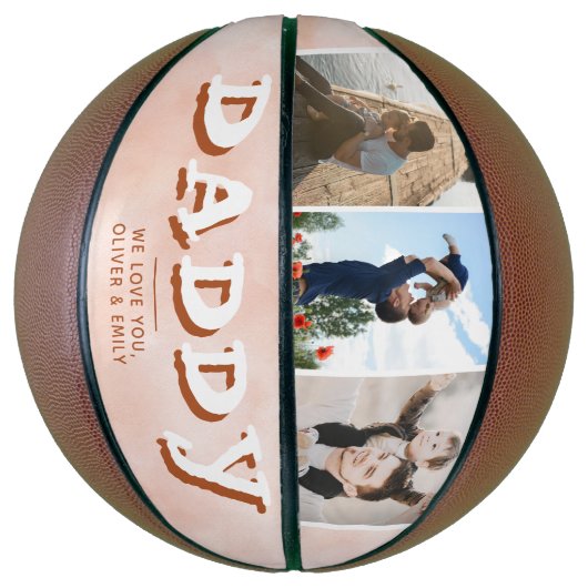 Papa Blush Oranje familie 3 Foto Collage Keepslag Basketbal (Verticaal)