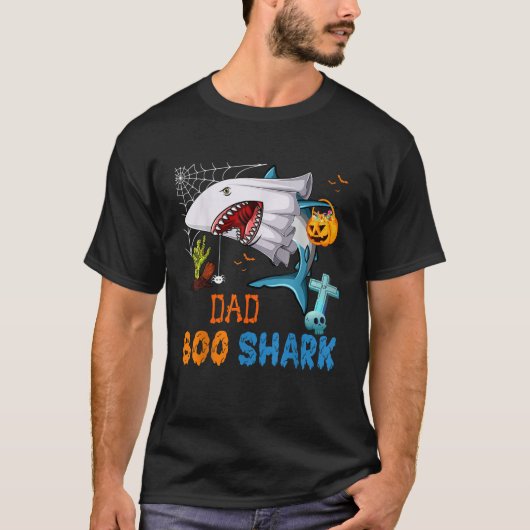Papa Boo Shark Halloween Shark Kostuum Geest Met P T-shirt (Voorkant)