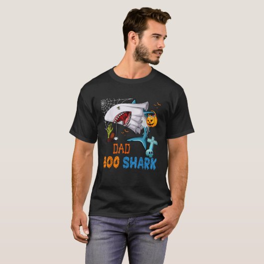 Papa Boo Shark Halloween Shark Kostuum Geest Met P T-shirt (Voorkant volledig)