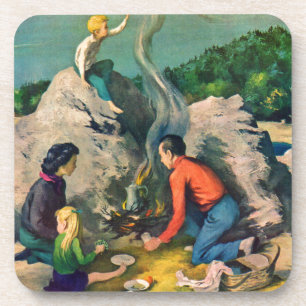 Papa bouwt een vuur op de kampeerplaats drankjes onderzetter