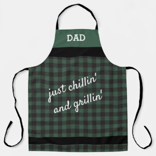 Papa - Chillen en grillen groene Buffalo ruit Schort