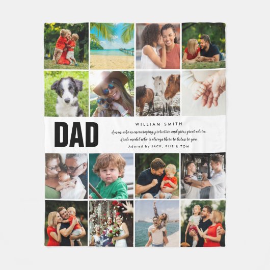 Papa Citaat 16 Foto Collage Moderne Typografie Fleece Deken (Voorkant)