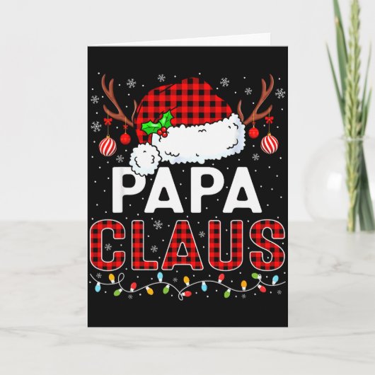 Papa Claus Christmas Lights Santa Hat Pajama Famil Kaart (Voorkant)