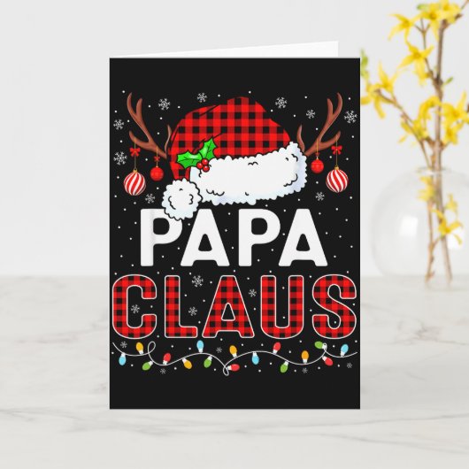 Papa Claus Christmas Lights Santa Hat Pajama Famil Kaart (Gele Bloem)