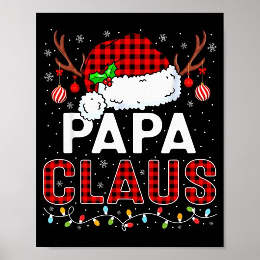 Papa Claus Christmas Lights Santa Hat Pajama Famil Poster (Voorkant)