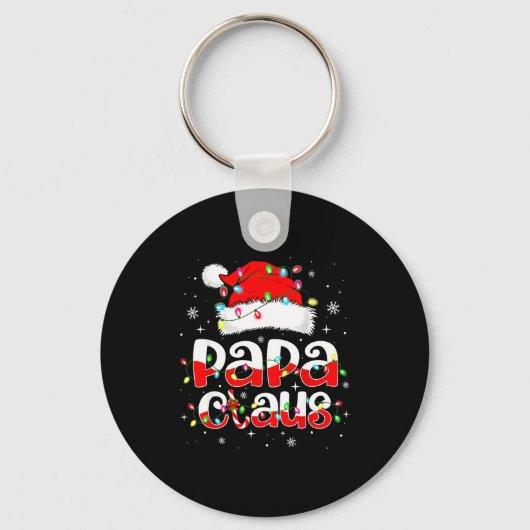 Papa Claus Funny Christmas Lights Pajama Family Ma Sleutelhanger (Voorkant)