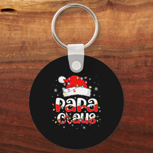 Papa Claus Funny Christmas Lights Pajama Family Ma Sleutelhanger (Voorkant)
