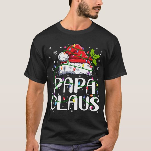 Papa Claus kerstlampjes Pajama familie komt overee T-shirt (Voorkant)