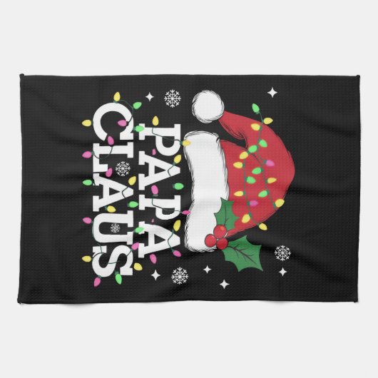 Papa Claus kerstlampjes Pajama familie komt overee Theedoek (Horizontaal)