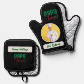 Papa Clause Chef Gepersonaliseerde Foto en Naam Gi Ovenwant & Pannenlap Set (Voorkant / Achterkant)