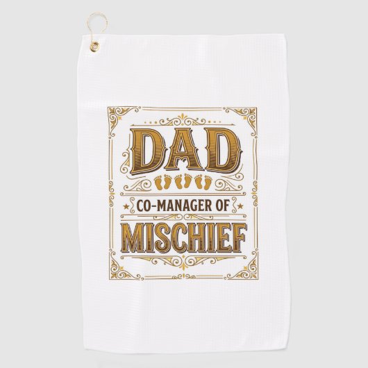 Papa Co-Manager van Ondeugendheid Grappige Vader D Golfhanddoek (Voorkant)