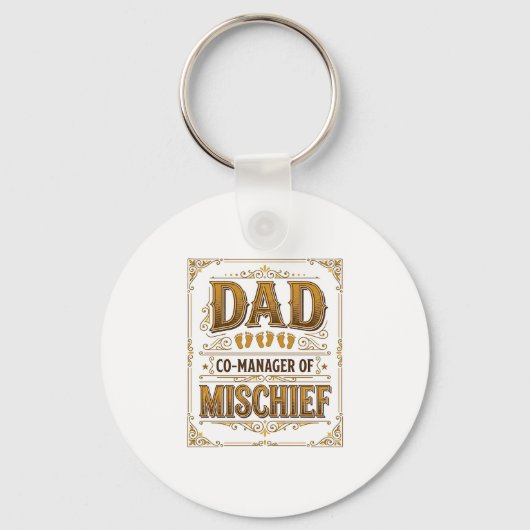 Papa Co-Manager van Ondeugendheid Grappige Vader D Sleutelhanger (Voorkant)