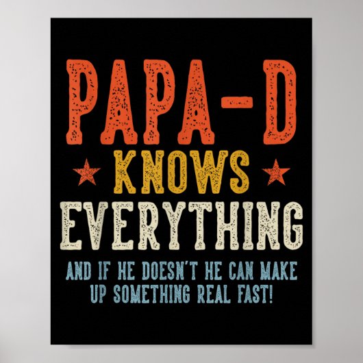 Papa-d weet alles vaderdag retro vintage poster (Voorkant)