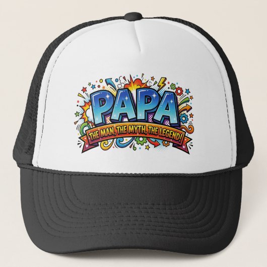 Papa De Man De Mythe De Legende Grappige Comic Ret Trucker Pet (Voorkant)