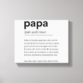 Papa Definitie Poster, Cadeau voor papa, Vaderdag Canvas Afdruk