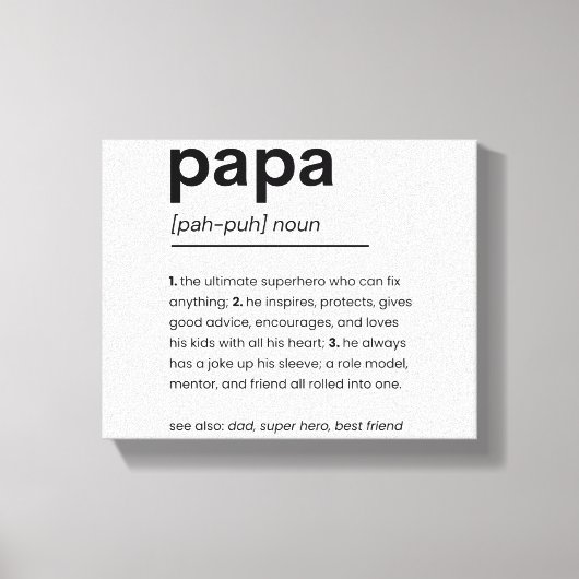 Papa Definitie Poster, Cadeau voor papa, Vaderdag Canvas Afdruk (Voorkant)