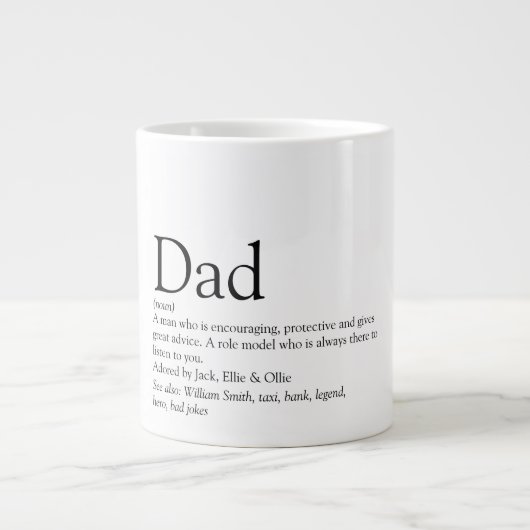 Papa Definition Citaat Fun Cool Black en White Grote Koffiekop (Voorkant)