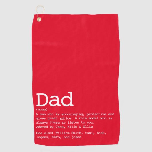 Papa Definition Fun Red op maat Golfhanddoek (Voorkant)