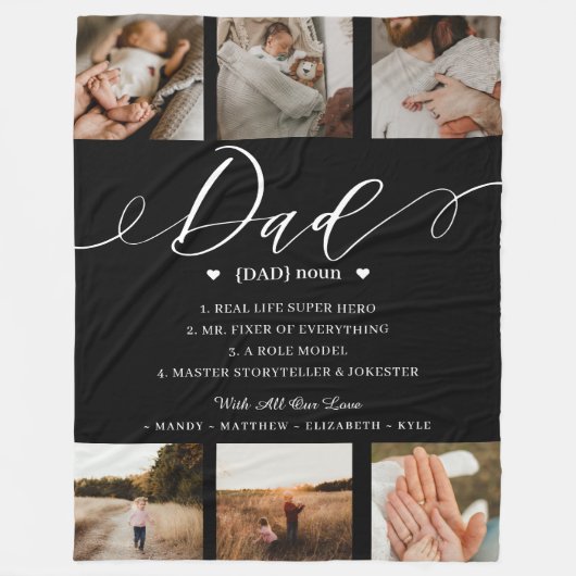 Papa Dictionary Definition Photo Collage Black Fleece Deken (Voorkant)