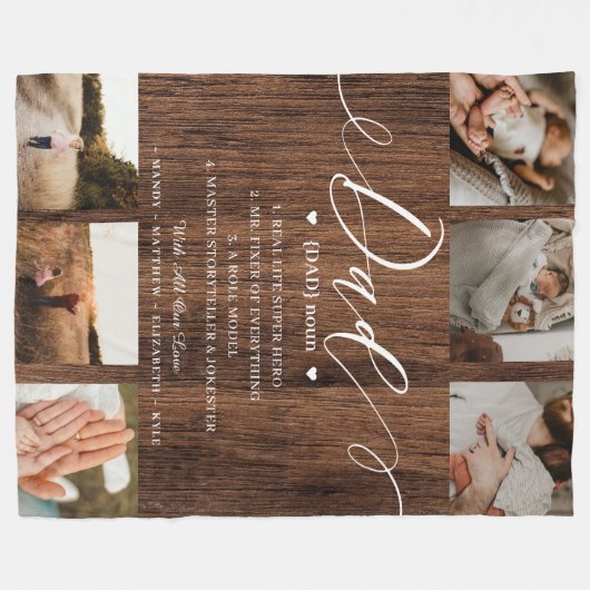 Papa Dictionary Definition Photo Collage Woodgrain Fleece Deken (Voorkant (Horizontaal))