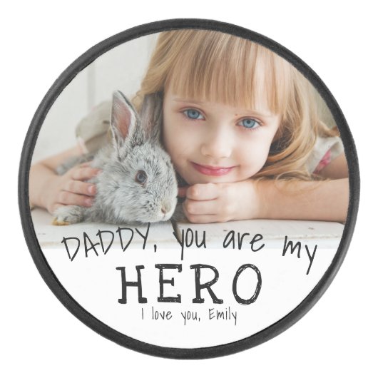 Papa die je bent Hero Blue Father Day Foto Hockey Puck (Voorkant)