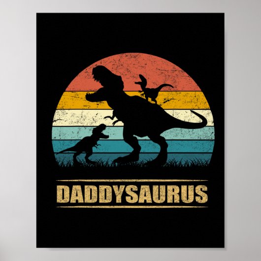Papa Dinosaur Daddysaurus 2 Twee Kinder Funny Vade Poster (Voorkant)