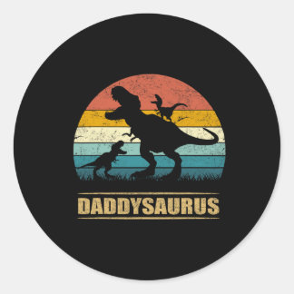 Papa Dinosaur Daddysaurus 2 Twee Kinder Funny Vade Ronde Sticker
