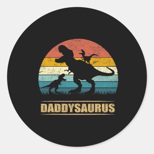Papa Dinosaur Daddysaurus 2 Twee Kinder Funny Vade Ronde Sticker (Voorkant)