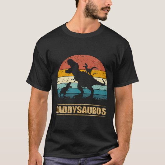 Papa Dinosaur Daddysaurus 2 Twee Kinder Funny Vade T-shirt (Voorkant)