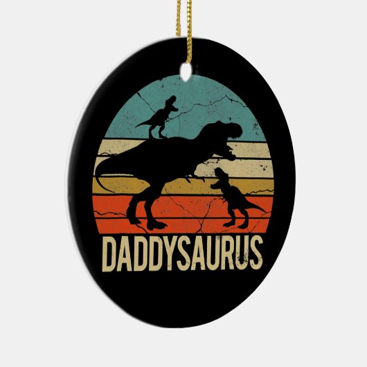 Papa Dinosaur Daddysaurus 2 Twee Kinder kerst Keramisch Ornament (Rechts)