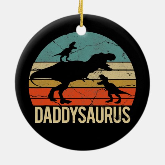 Papa Dinosaur Daddysaurus 2 Twee Kinder kerst Keramisch Ornament (Achterkant)