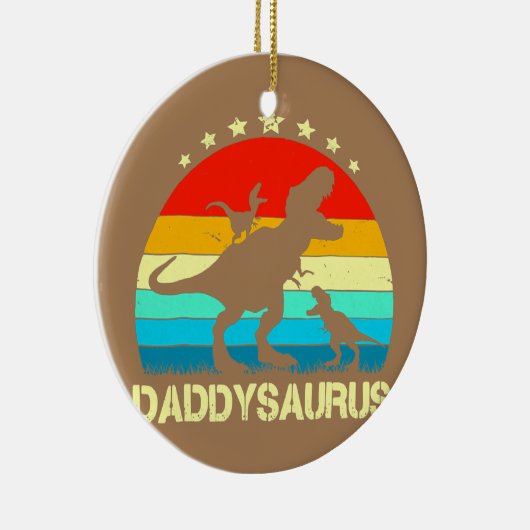 Papa Dinosaur Daddysaurus 2 Twee Kinder vaders Keramisch Ornament (Rechts)