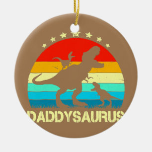 Papa Dinosaur Daddysaurus 2 Twee Kinder vaders Keramisch Ornament