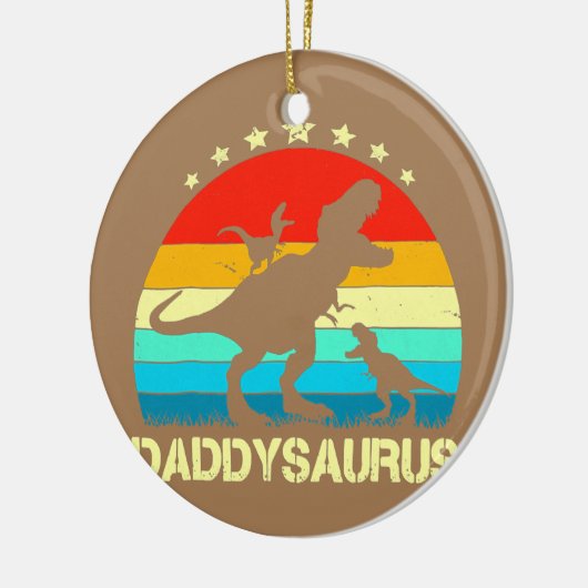 Papa Dinosaur Daddysaurus 2 Twee Kinder vaders Keramisch Ornament (Links)