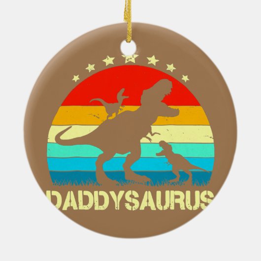 Papa Dinosaur Daddysaurus 2 Twee Kinder vaders Keramisch Ornament (Achterkant)