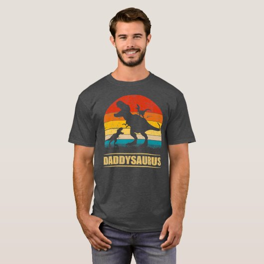 Papa Dinosaur Daddysaurus 2 Twee kinderen Gift T-s T-shirt (Voorkant volledig)