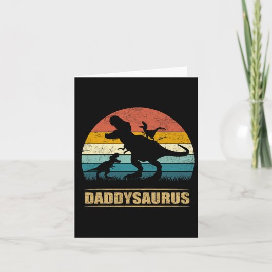 Papa Dinosaur Daddysaurus 2 Twee Kinderen Grappige Kaart (Voorkant)