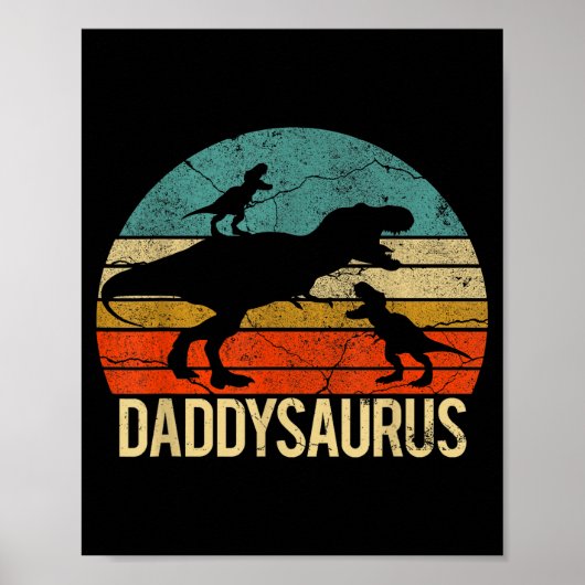 Papa Dinosaur Daddysaurus 2 Twee Kinderen Kerstmis Poster (Voorkant)
