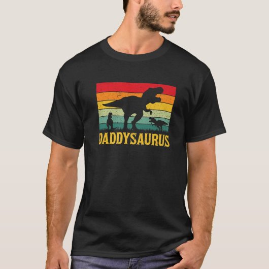 Papa Dinosaur Daddysaurus 2 Twee Kinderen Vaderdag T-shirt (Voorkant)