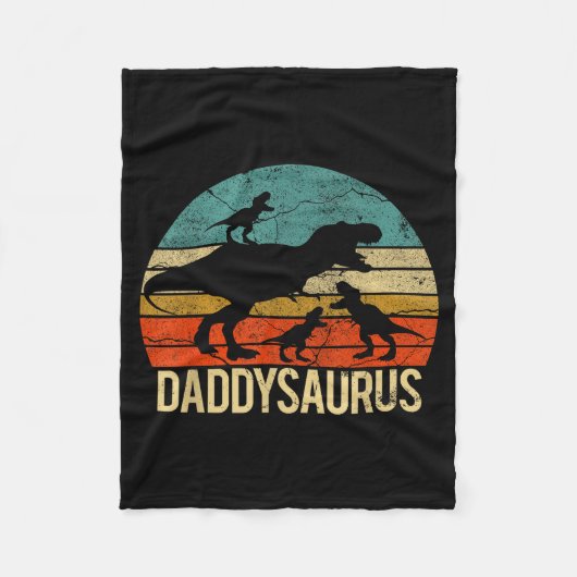 Papa Dinosaur Daddysaurus 3 Drie Kinderen Kerstmis Fleece Deken (Voorkant)