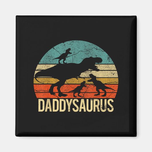 Papa Dinosaur Daddysaurus 3 Drie Kinderen Kerstmis Magneet (Voorkant)