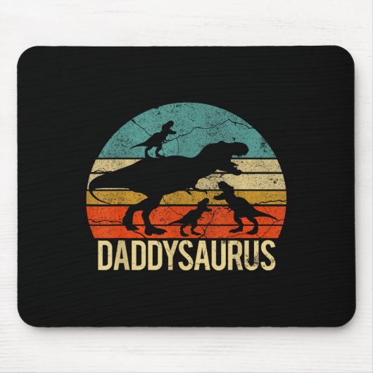 Papa Dinosaur Daddysaurus 3 Drie Kinderen Kerstmis Muismat (Voorkant)